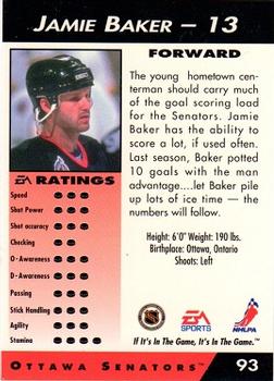 1994 EA Sports NHL '94 #93 Jamie Baker Back