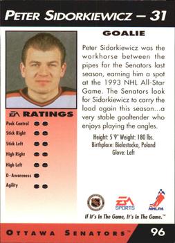 1994 EA Sports NHL '94 #96 Peter Sidorkiewicz Back