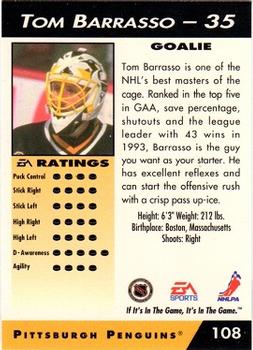 1994 EA Sports NHL '94 #108 Tom Barrasso Back
