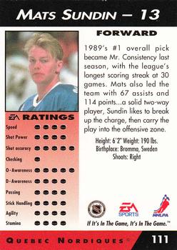 1994 EA Sports NHL '94 #111 Mats Sundin Back
