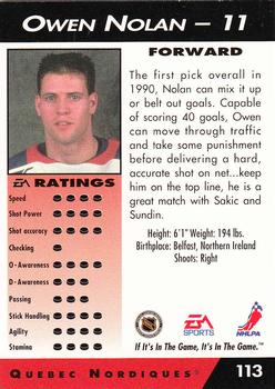 1994 EA Sports NHL '94 #113 Owen Nolan Back