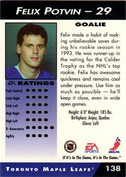 1994 EA Sports NHL '94 #138 Felix Potvin Back