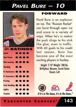 1994 EA Sports NHL '94 #143 Pavel Bure Back