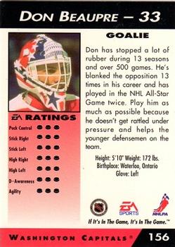 1994 EA Sports NHL '94 #156 Don Beaupre Back