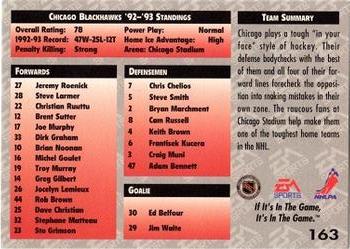 1994 EA Sports NHL '94 #163 Chicago Blackhawks Back