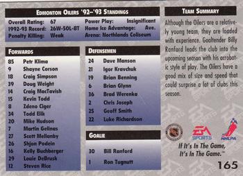 1994 EA Sports NHL '94 #165 Edmonton Oilers Back