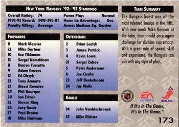 1994 EA Sports NHL '94 #173 New York Rangers Back