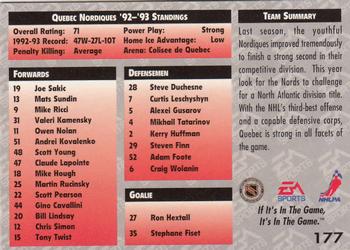 1994 EA Sports NHL '94 #177 Quebec Nordiques Back