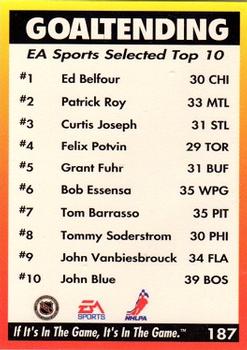 1994 EA Sports NHL '94 #187 Goaltending Back