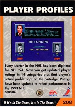 1994 EA Sports NHL '94 #208 Player Profile Back