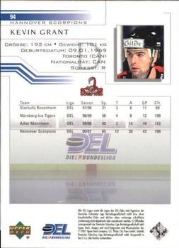 2001-02 Upper Deck DEL (German) #94 Kevin Grant Back