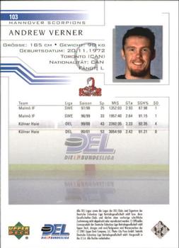 2001-02 Upper Deck DEL (German) #103 Andrew Verner Back