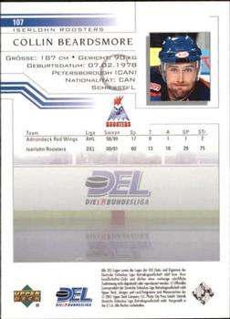 2001-02 Upper Deck DEL (German) #107 Colin Beardsmore Back
