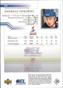 2001-02 Upper Deck DEL (German) #119 Andreas Pokorny Back