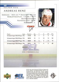 2001-02 Upper Deck DEL (German) #147 Andreas Renz Back