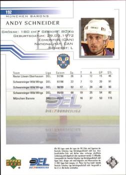2001-02 Upper Deck DEL (German) #192 Andy Schneider Back