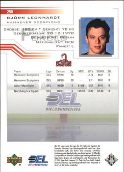 2001-02 Upper Deck DEL (German) #250 Bjorn Leonhardt Back