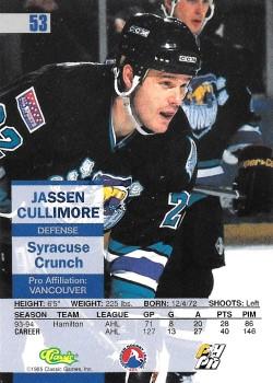 1995 Classic Images #53 Jassen Cullimore Back