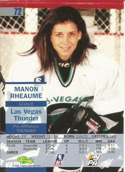 1995 Classic Images #72 Manon Rheaume Back