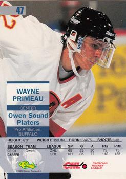 1995 Classic Images #47 Wayne Primeau Back
