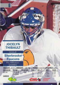 1995 Classic Images #6 Jocelyn Thibault Back