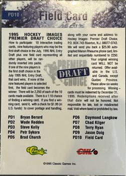 1995 Classic Images - Platinum Premier Draft Choice #PD10 Field Card  Back