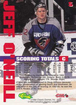 1994-95 Classic #5 Jeff O'Neill Back