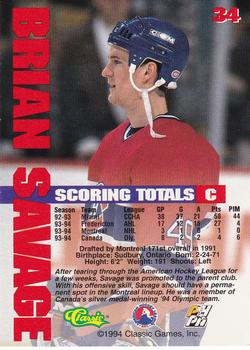 1994-95 Classic #34 Brian Savage Back
