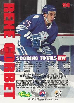1994-95 Classic #98 Rene Corbet Back