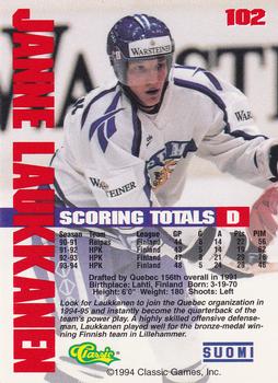 1994-95 Classic #102 Janne Laukkanen Back