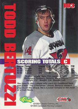 1994-95 Classic #103 Todd Bertuzzi Back