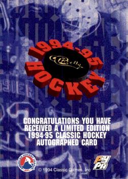 1994-95 Classic - Autographs #NNO Craig Darby Back