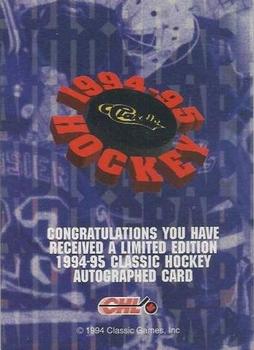 1994-95 Classic - Autographs #NNO Rob Niedermayer Back