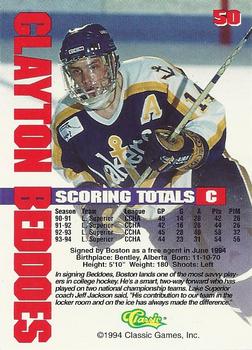 1994-95 Classic - Gold #50 Clayton Beddoes  Back