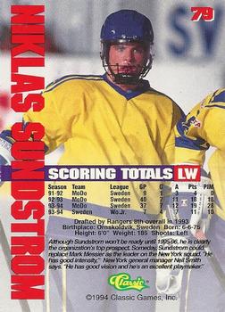 1994-95 Classic - Gold #79 Niklas Sundstrom  Back