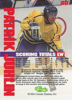 1994-95 Classic - Gold #80 Patrik Juhlin  Back