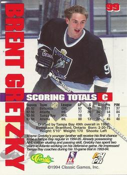 1994-95 Classic - Gold #99 Brent Gretzky  Back