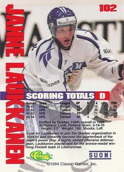1994-95 Classic - Gold #102 Janne Laukkanen  Back