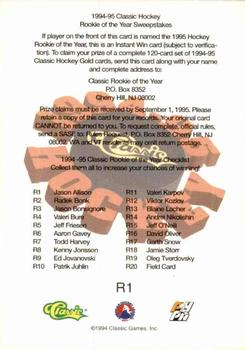 1994-95 Classic - Rookie of the Year Sweepstakes #R5 Jeff Friesen  Back