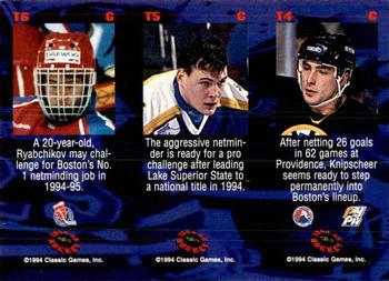 1994-95 Classic - Tri-Cards #T4 / T5 / T6 Fred Knipscheer / Blaine Lacher / Evgeni Ryabchikov Back