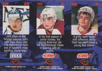 1994-95 Classic - Tri-Cards #T16 / T17 / T18 Todd Harvey / Jamie Langenbrunner / Jere Lehtinen Back