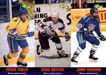 1994-95 Classic - Tri-Cards #T49 / T50 / T51 Patrik Juhlin / Denis Metlyuk / Janne Niinimaa Front