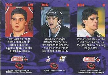 1994-95 Classic - Tri-Cards #T64 / T65 / T66 Aaron Gavey / Brent Gretzky / Jason Wiemer Back