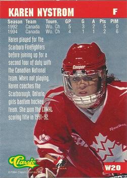 1994-95 Classic - Women of Hockey #W20 Karen Nystrom Back
