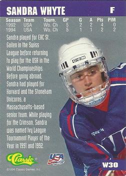 1994-95 Classic - Women of Hockey #W30 Sandra Whyte Back