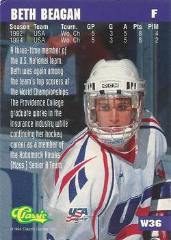 1994-95 Classic - Women of Hockey #W36 Beth Beagan Back