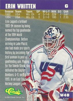 1994-95 Classic - Women of Hockey #W40 Erin Whitten Back