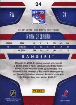 2011-12 Panini Certified #24 Ryan Callahan Back
