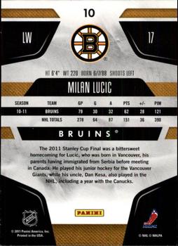 2011-12 Panini Certified #10 Milan Lucic Back