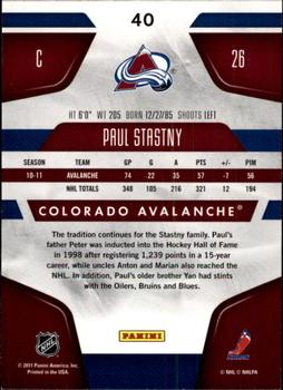 2011-12 Panini Certified #40 Paul Stastny Back